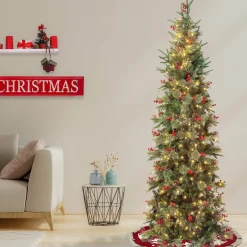 Clearance 7.5 ft. Pre-Lit Virginia Pine Mixed Slim Tree with Warm White LED Lights Slim|Pre-Lit