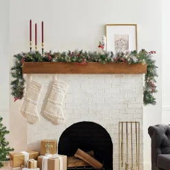 Outlet 9 ft. Pre-Lit Wintry Berry Garland with Clear Lights, Plug-In Pre-Lit Christmas Garlands|7-10 Feet Christmas Garlands