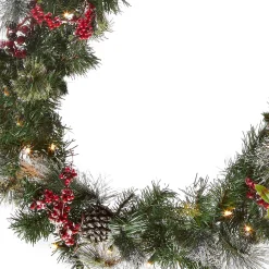 Outlet 9 ft. Pre-Lit Wintry Berry Garland with Clear Lights, Plug-In Pre-Lit Christmas Garlands|7-10 Feet Christmas Garlands