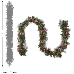 Outlet 9 ft. Pre-Lit Wintry Berry Garland with Clear Lights, Plug-In Pre-Lit Christmas Garlands|7-10 Feet Christmas Garlands