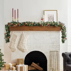 Discount 9 ft. Pre-Lit Wintry Pine Garland with Clear Lights, Plug-In 7-10 Feet Christmas Garlands