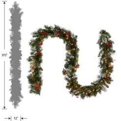 Discount 9 ft. Pre-Lit Wintry Pine Garland with Clear Lights, Plug-In 7-10 Feet Christmas Garlands