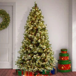 New 7.5 ft. Pre-Lit Wintry Pine Medium Tree with Clear Lights Medium|Pre-Lit
