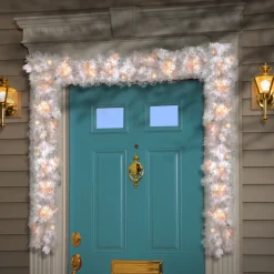 Discount 9 ft. Pre-Lit Wispy Willow White Garland with Clear Lights 7-10 Feet Christmas Garlands