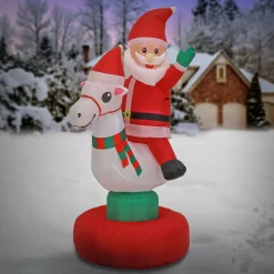 Outlet 6 ft. Red Inflatable Blow Up Santa on Horse Inflatable Decorations