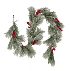 Hot 8 ft. Snowy Pine Berry Plastic Garland Unlit Christmas Garlands|7-10 Feet Christmas Garlands