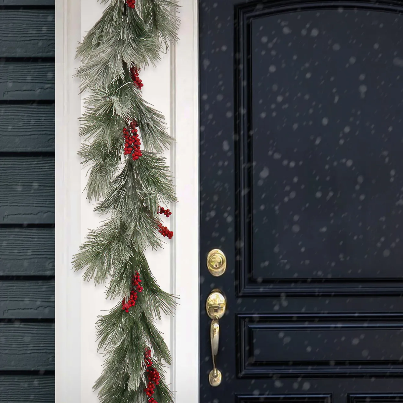 Hot 8 ft. Snowy Pine Berry Plastic Garland Unlit Christmas Garlands|7-10 Feet Christmas Garlands