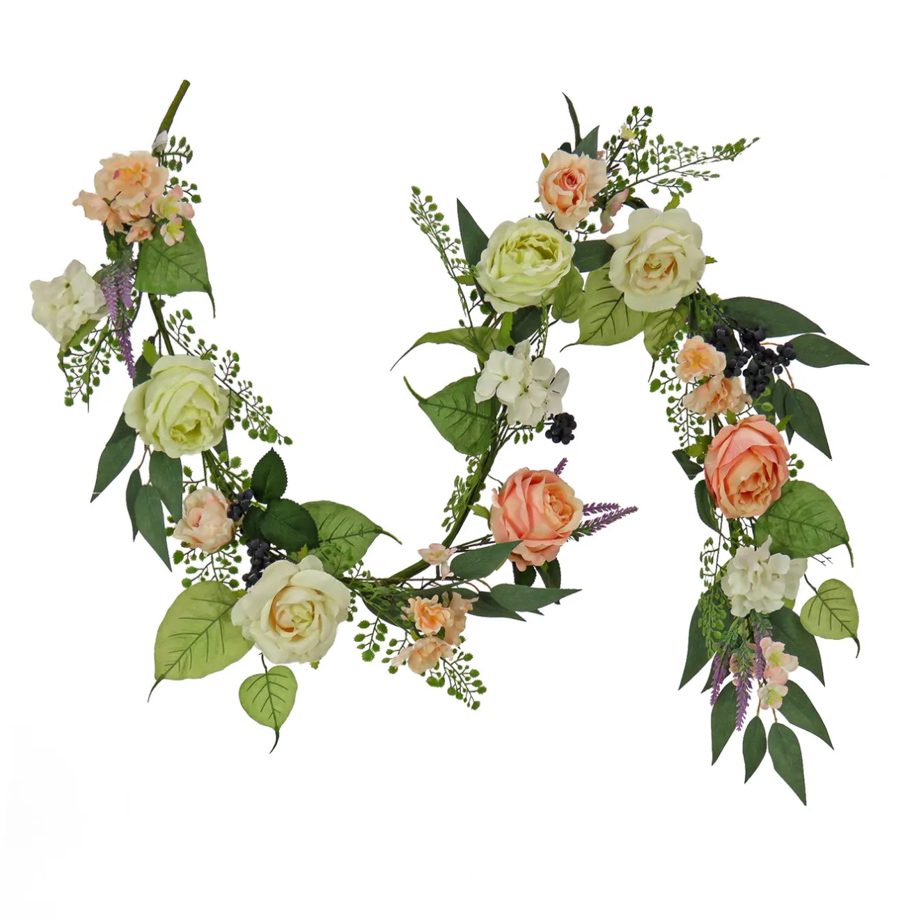 Sale 6 ft. Spring Garland with Rose Blooms, Lavender, Berry Clusters, Leafy Greens Garlands & Swags