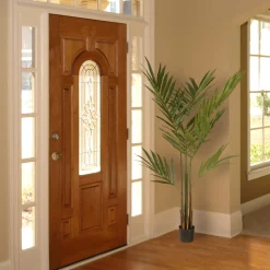 New 4 ft. Spring Kentia Palm Potted Tree with Leaves, Simulated Soil in a Black Pot Potted Plants