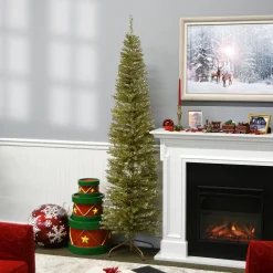 Best 7 ft. Tinsel Collection Champagne Gold Tree Slim|Pre-Lit