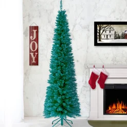 Online 6 ft. Tinsel Collection Turquoise Tree Slim|Pre-Lit