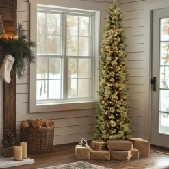 Discount 10 ft.Pre-Lit Carolina Pine Slim Tree with Clear Lights Slim|Pre-Lit