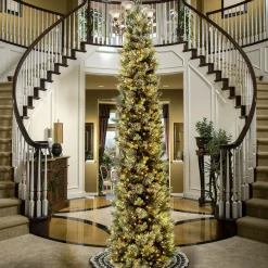 Discount 10 ft.Pre-Lit Carolina Pine Slim Tree with Clear Lights Slim|Pre-Lit