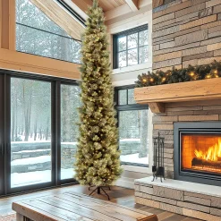 New 12 ft.Pre-Lit Carolina Pine Slim Tree with Clear Lights Slim|Pre-Lit