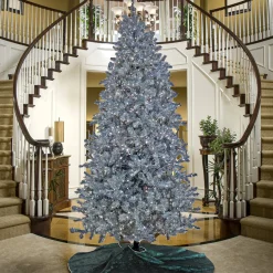 New 10 ft.Pre-Lit Christmas Matt Silver Tree Pre-Lit|Full