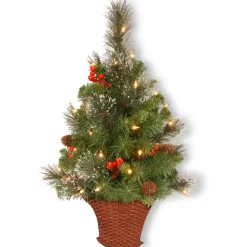 Sale 3 ft.Pre-Lit Crestwood Spruce Tree with Warm White LED Lights Slim|Pre-Lit