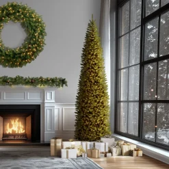 Discount 10 ft.Pre-Lit Kingswood Fir Pencil Slim Tree with Clear Lights Pencil Slim|Pre-Lit