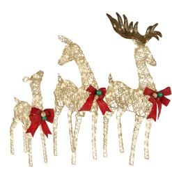 Hot 60 in., 52 in. and 36 in. Champagne Glitter Deer Family with 370 Warm White LED Lights Yard Decorations