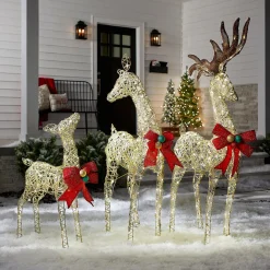 Hot 60 in., 52 in. and 36 in. Champagne Glitter Deer Family with 370 Warm White LED Lights Yard Decorations