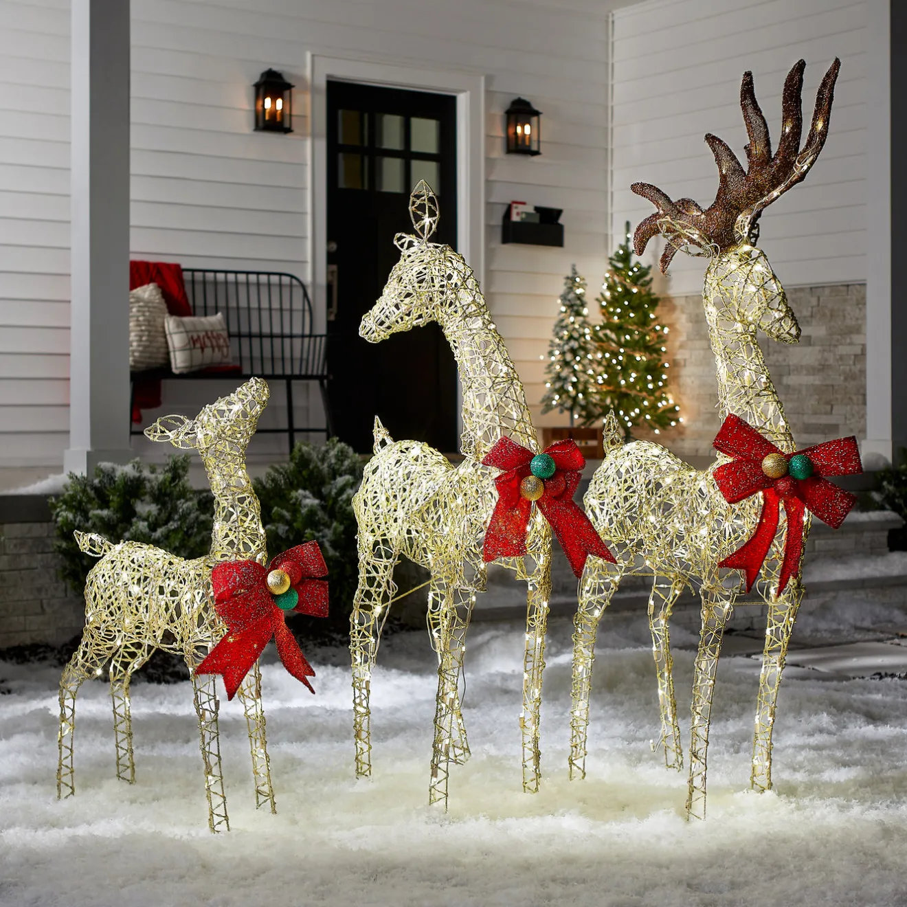 Hot 60 in., 52 in. and 36 in. Champagne Glitter Deer Family with 370 Warm White LED Lights Yard Decorations