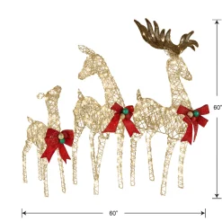 Hot 60 in., 52 in. and 36 in. Champagne Glitter Deer Family with 370 Warm White LED Lights Yard Decorations