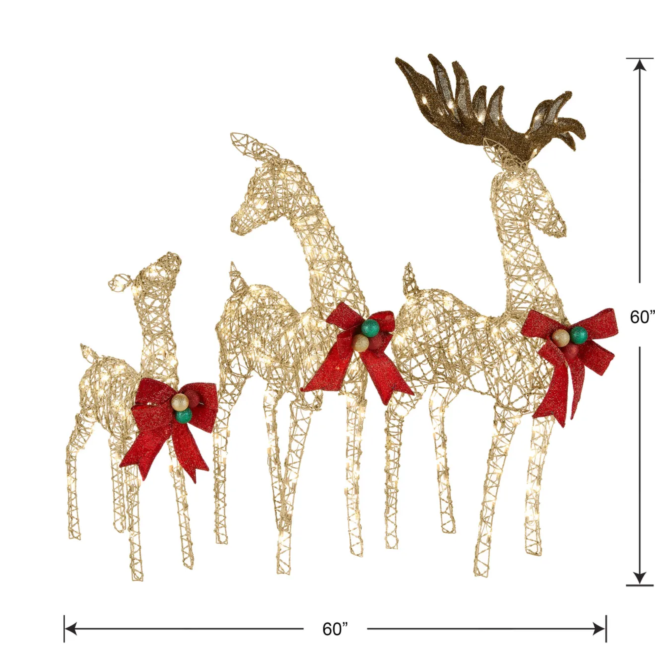 Hot 60 in., 52 in. and 36 in. Champagne Glitter Deer Family with 370 Warm White LED Lights Yard Decorations