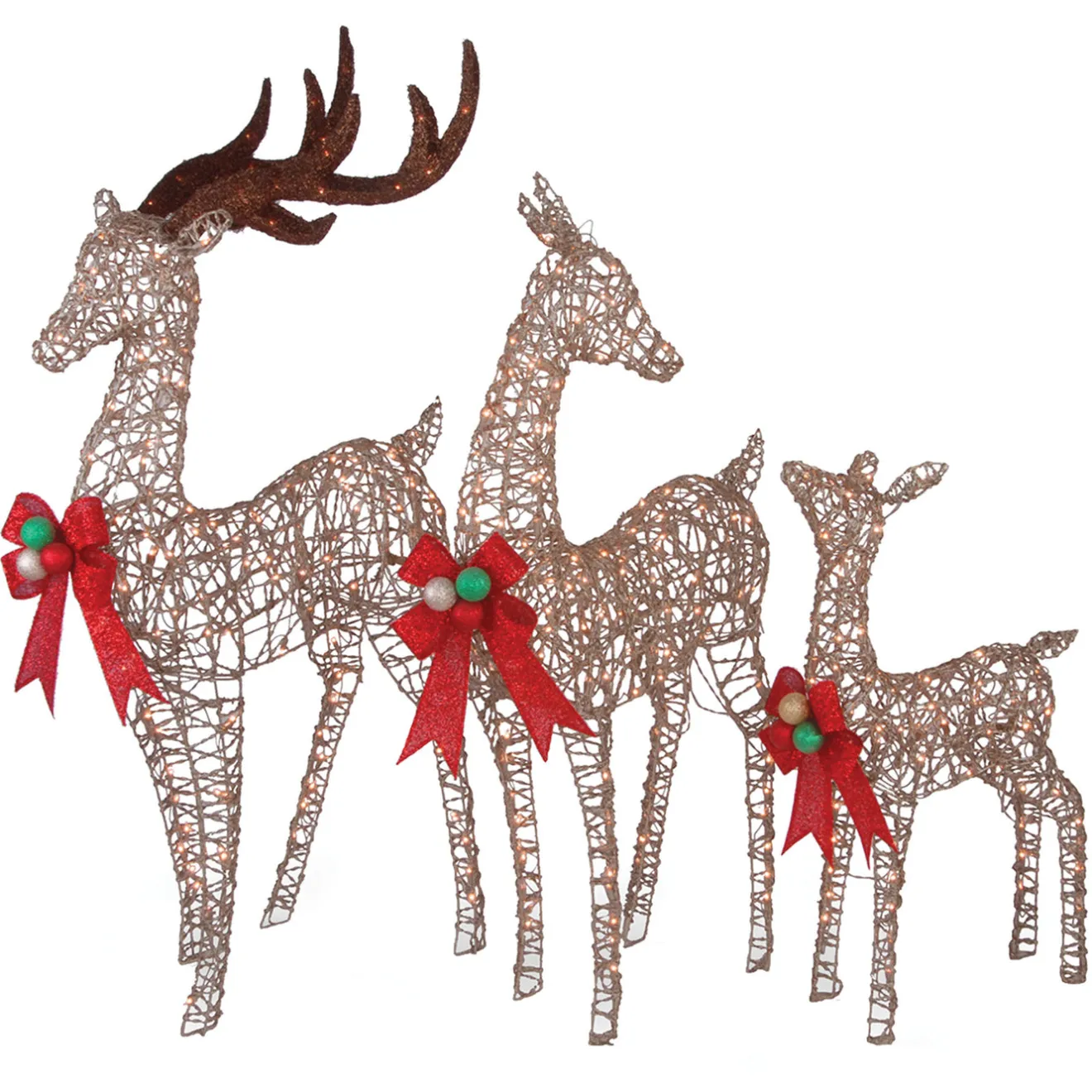 Hot 60 in., 52 in. and 36 in. Champagne Glitter Deer Family with 370 Warm White LED Lights Yard Decorations
