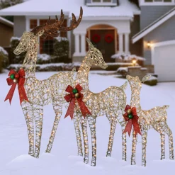 Hot 60 in., 52 in. and 36 in. Champagne Glitter Deer Family with 370 Warm White LED Lights Yard Decorations