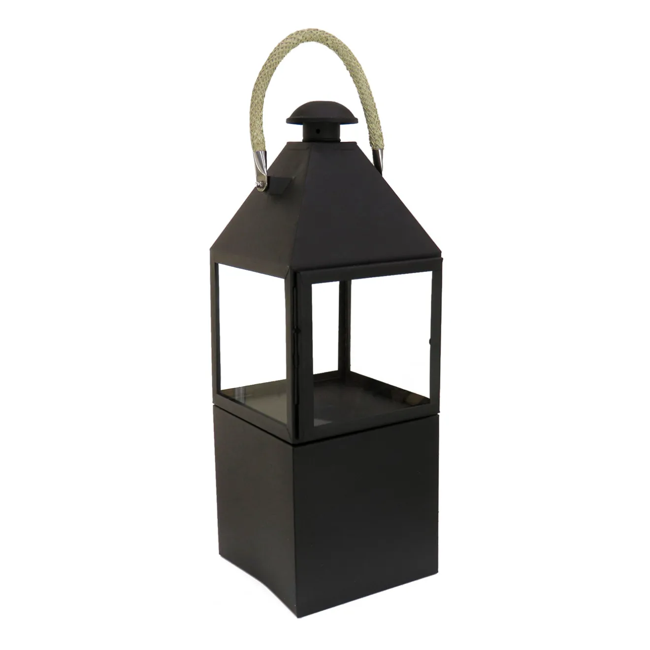 New 29 in. Matte Black Finish Enclosed Glass Outdoor Lantern Candleholder Outdoor Lighting