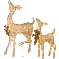Hot 38 in. and 28 in. Pre-Lit Fawn with Doe Decoration Yard Decorations