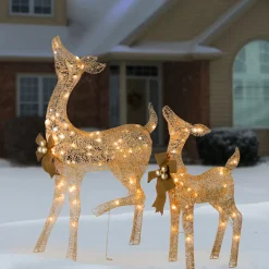 Hot 38 in. and 28 in. Pre-Lit Fawn with Doe Decoration Yard Decorations