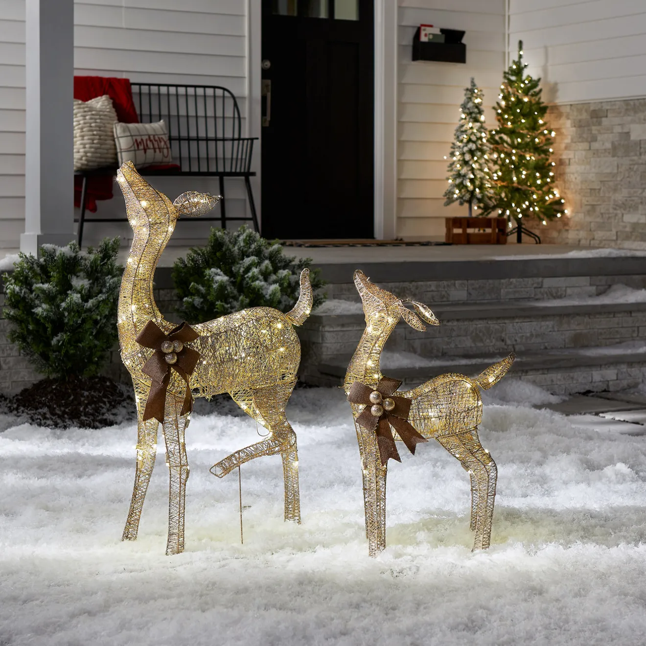 Hot 38 in. and 28 in. Pre-Lit Fawn with Doe Decoration Yard Decorations