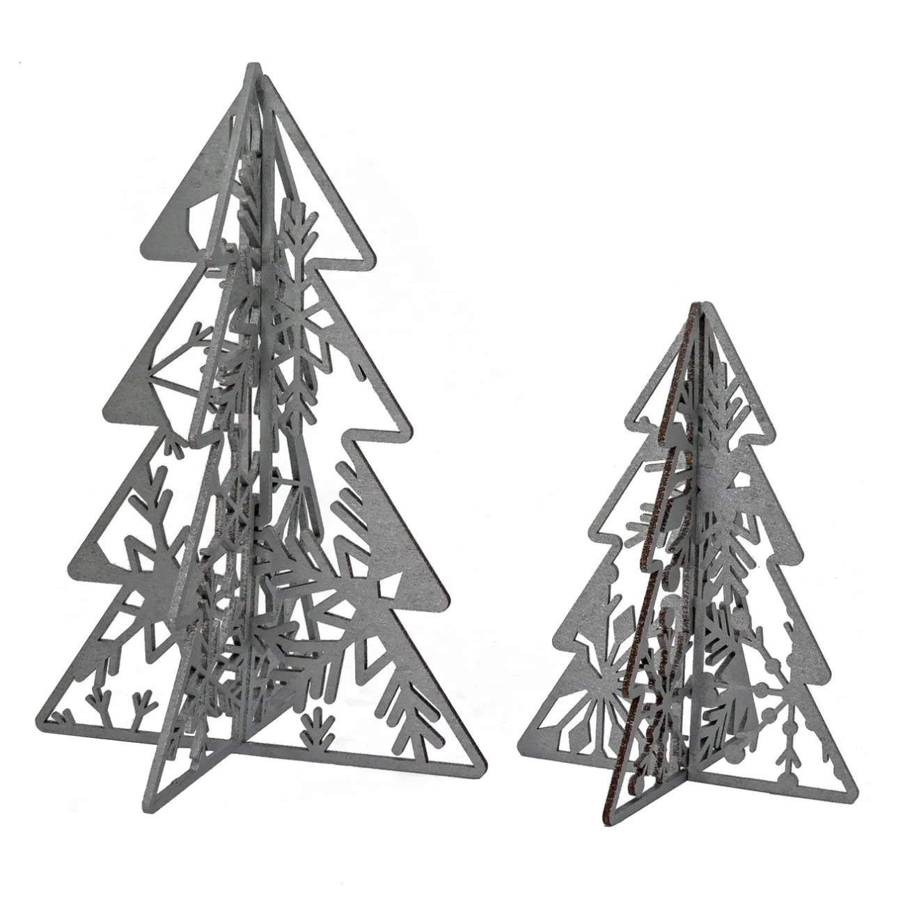 Hot 10 in. and 7 in. Silver Christmas Trees Table Decor, Lightweight Wood, Set of 2 Decorative Accents