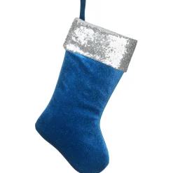 New 19 in. Arctic Lights Collection Blue Velvet Stocking Stockings