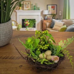 New 6 in. Blossom Bird's Nest Table Decoration Decorated with Easter Eggs Table Decorations