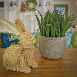 New 9 in. Braided Bunny Table Decoration Decorated with Woven Ribbon Table Decorations