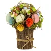 8 in. Bright Floral Bundle Decorated with Pastel Easter Eggs and Assorted Flowers Table Decorations