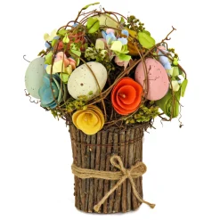 8 in. Bright Floral Bundle Decorated with Pastel Easter Eggs and Assorted Flowers Table Decorations