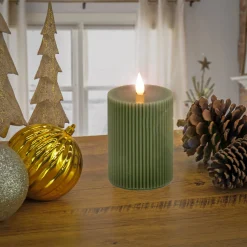 5 in. by 9 in. HGTV Home Collection Flameless Georgetown Pillar Candle, Dk Green Decorative Accents