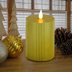 Hot 5 in. by 9 in. HGTV Home Collection Flameless Georgetown Pillar Candle, Gold Decorative Accents