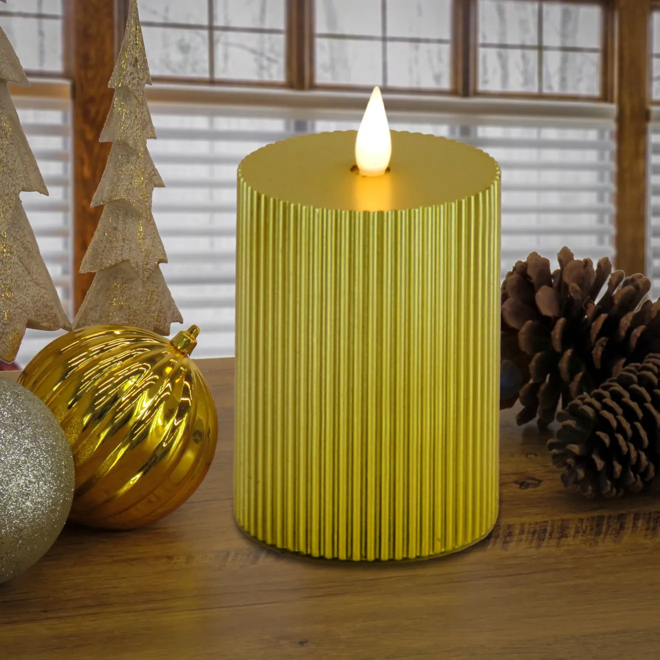 Hot 5 in. by 9 in. HGTV Home Collection Flameless Georgetown Pillar Candle, Gold Decorative Accents