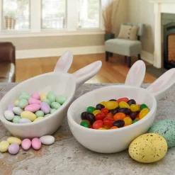 Discount 3 in. by 4 in. by 7 in. Easter Bunny Candy Dishes, White, Easter Collection, Set of 2 Table Decorations