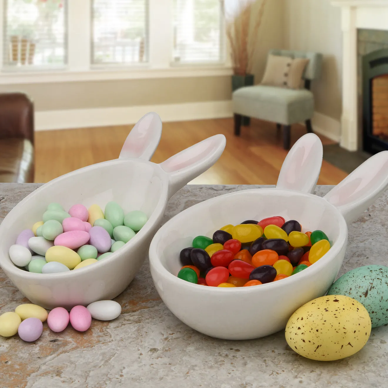 Discount 3 in. by 4 in. by 7 in. Easter Bunny Candy Dishes, White, Easter Collection, Set of 2 Table Decorations