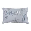 Sale 14 in by 22 in. Coastal Merry Embroidered Pillow, Blue, Silver Pillows & Throws