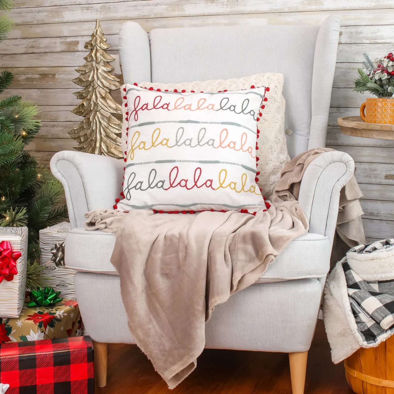 18 in. by 18 in. HGTV Falala Embroidered Pillow Pillows & Throws