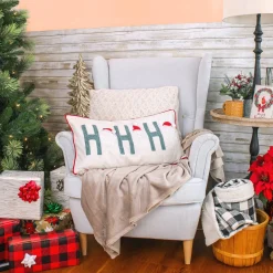 Discount 14 in. by 26 in. HGTV HO HO HO Pillow with Embroidery Pillows & Throws
