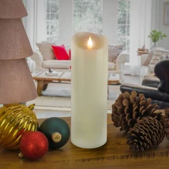 3 in. by 9 in. HGTV Home Collection Flameless Heritage Pillar Candle, Ivory Decorative Accents