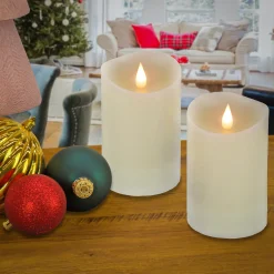 Hot 2 in. by 5 in. HGTV Home Collection Flameless Heritage Pillar Candle Pair, Ivory Decorative Accents