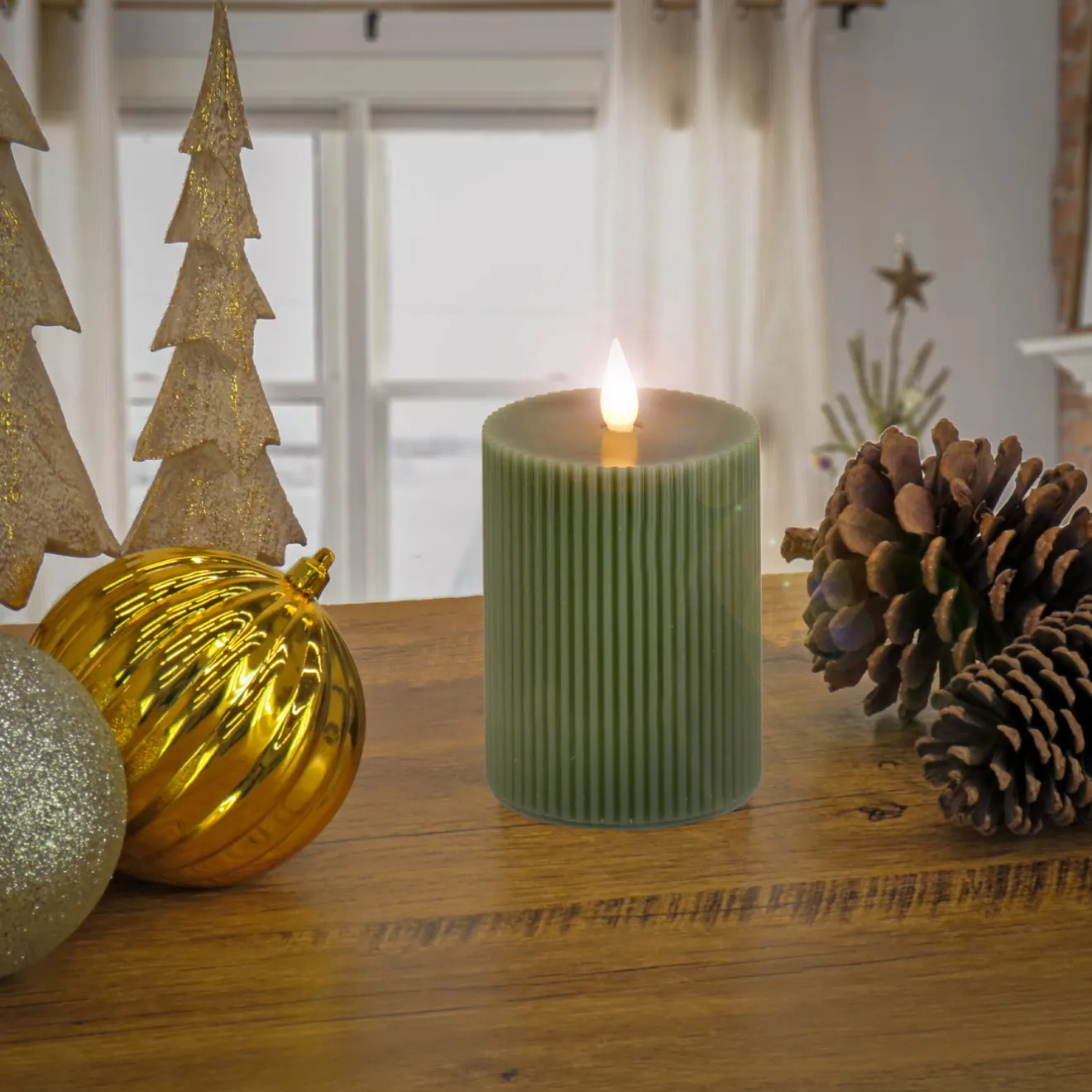 Best 4 in. by 6 in. HGTV Home Collection Flameless Georgetown Pillar Candle, Dk Green Decorative Accents