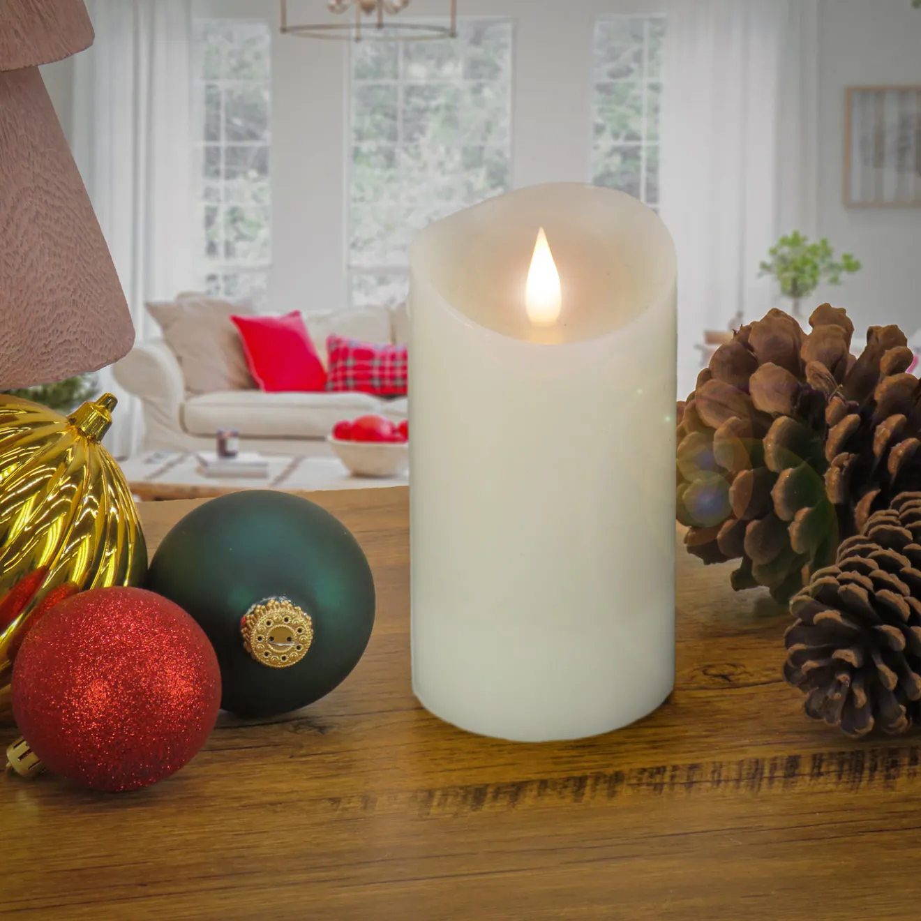 Online 3 in. by 7 in. HGTV Home Collection Flameless Heritage Pillar Candle, Ivory Decorative Accents